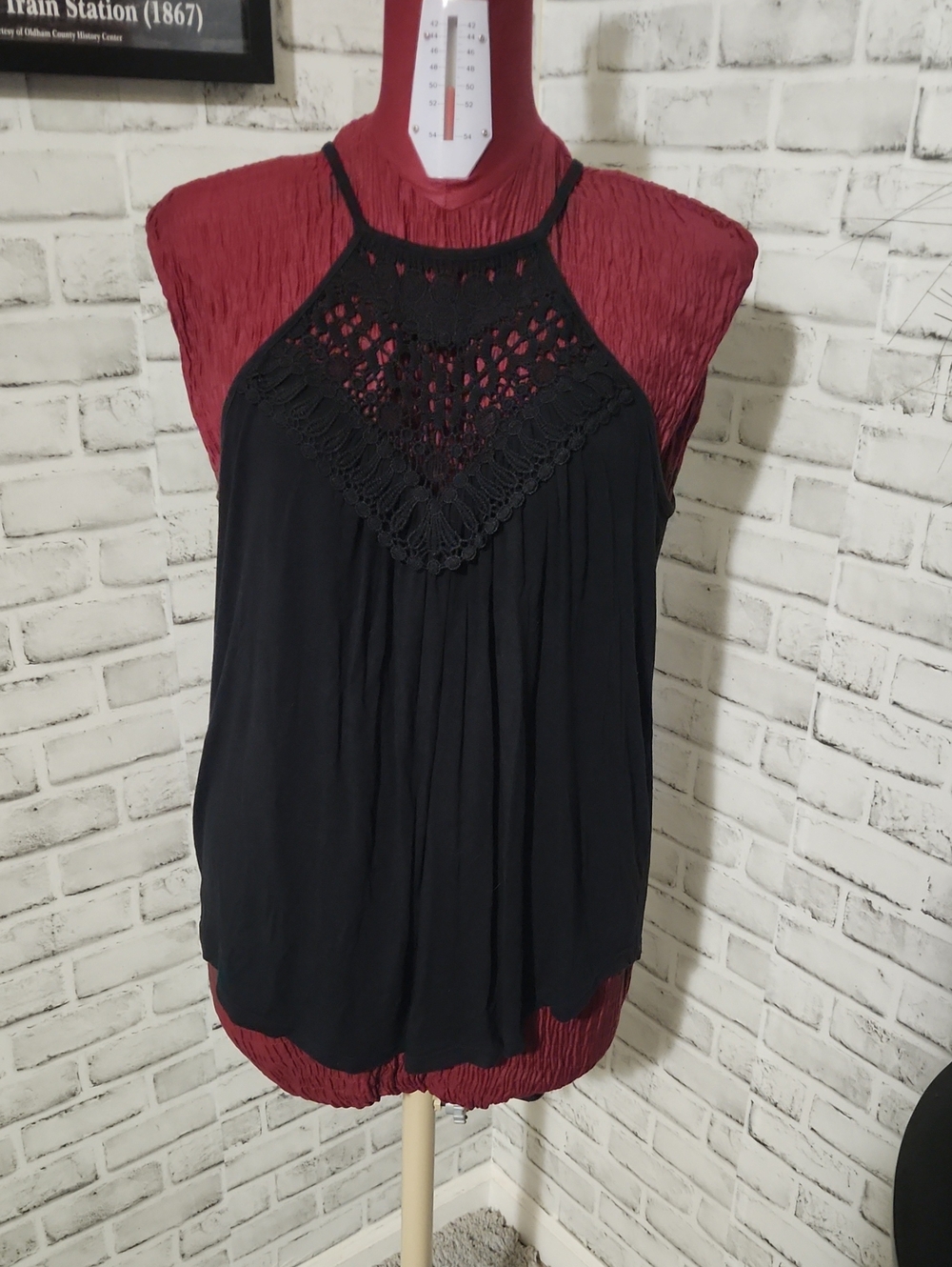 Black Crochet Halter Tank Top SZ XL